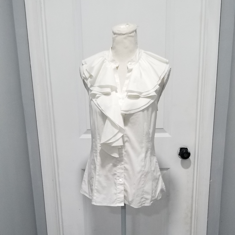 BCBG Max Azaria Ruffle White Sleeveless Top